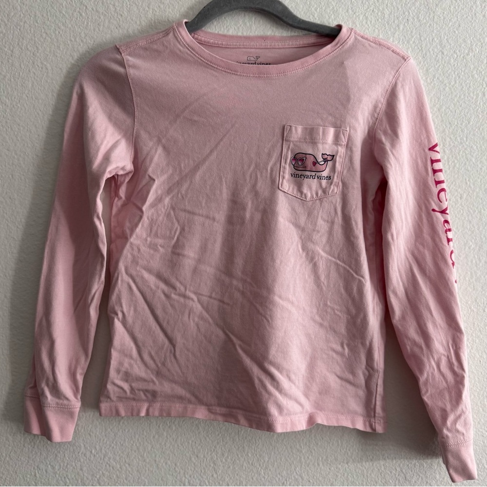 Vineyard Vines Girls Pink Heart Graphic Long Sleeve T-Shirt Valentines Day S